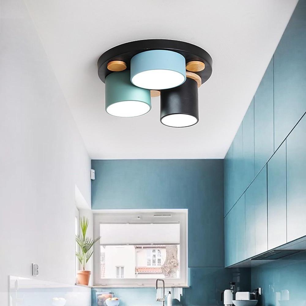 Modern Cylindrical Semi Flush Mount LED Ceiling Light - Metal & PVC