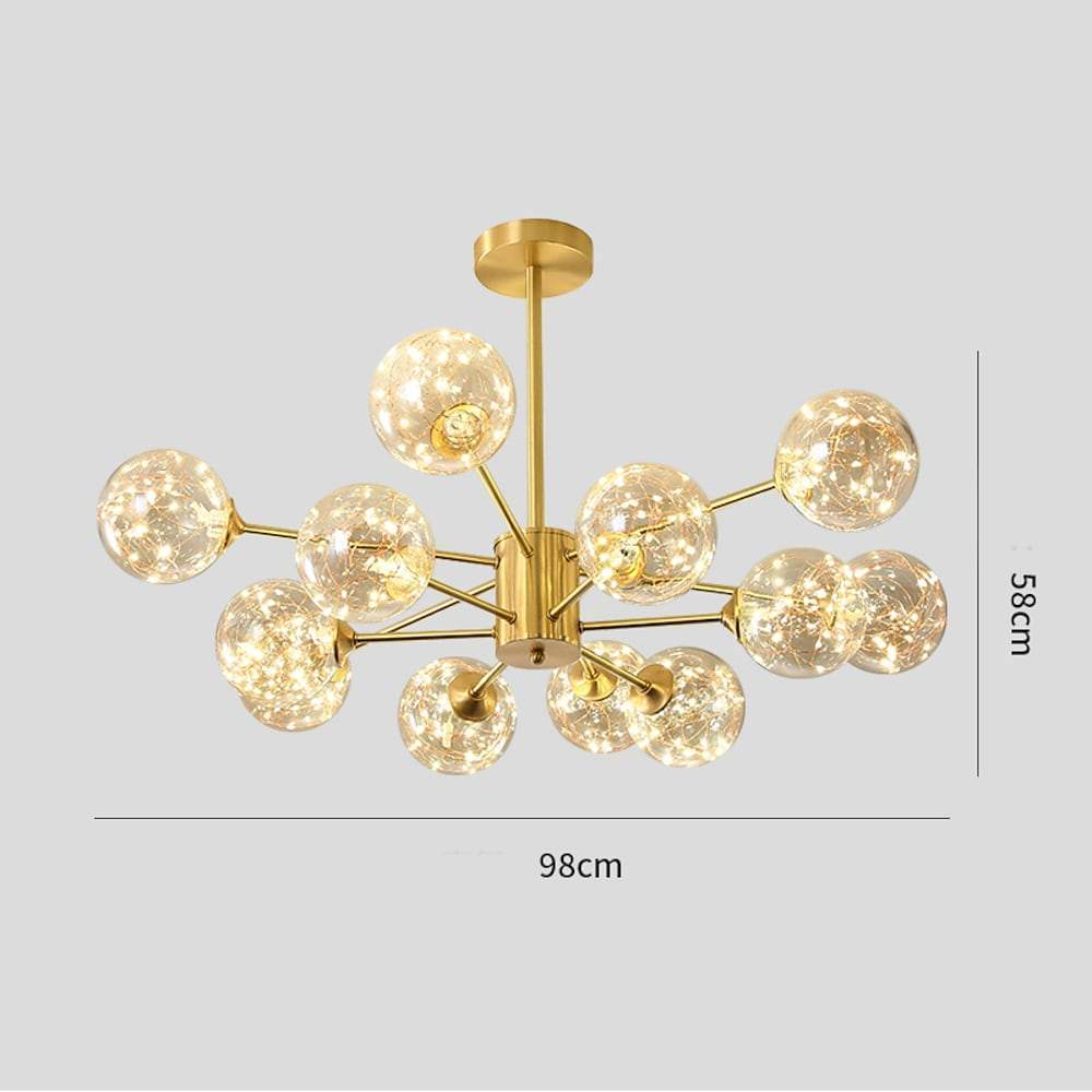 6-Light Glass Globe Chandelier with Brass Finish