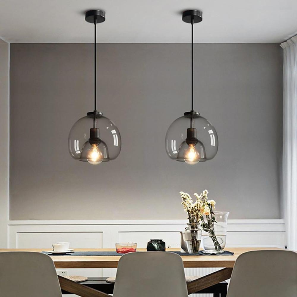 Vintage Smoked Glass Pendant Light with Metal Frame