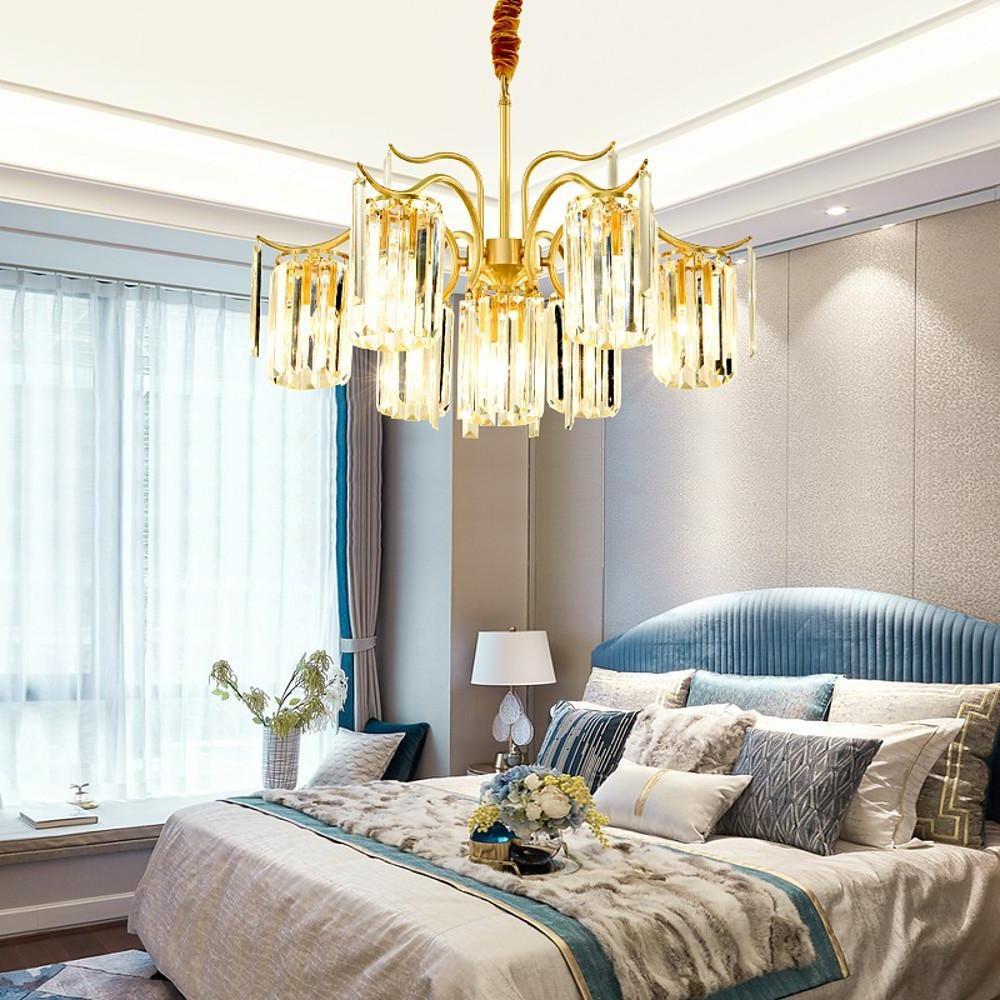 Crystal Chandelier Gold Copper Finish LED Ambient Lighting