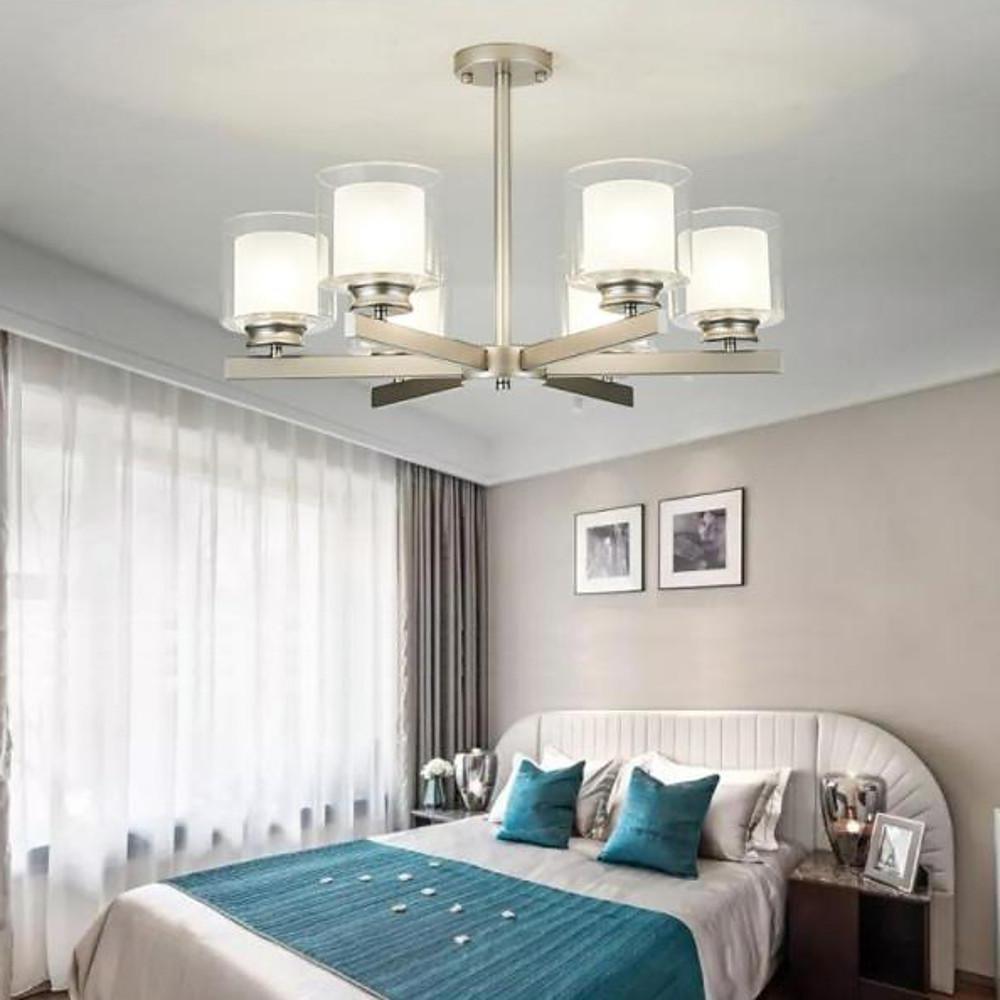 6-Light Glass Candlestick Modern Chandelier with Metal Frame