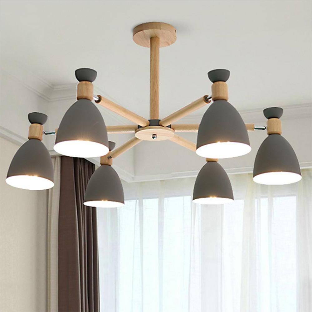 6-Light Nordic Pendant Chandelier with Wood & Metal Frame