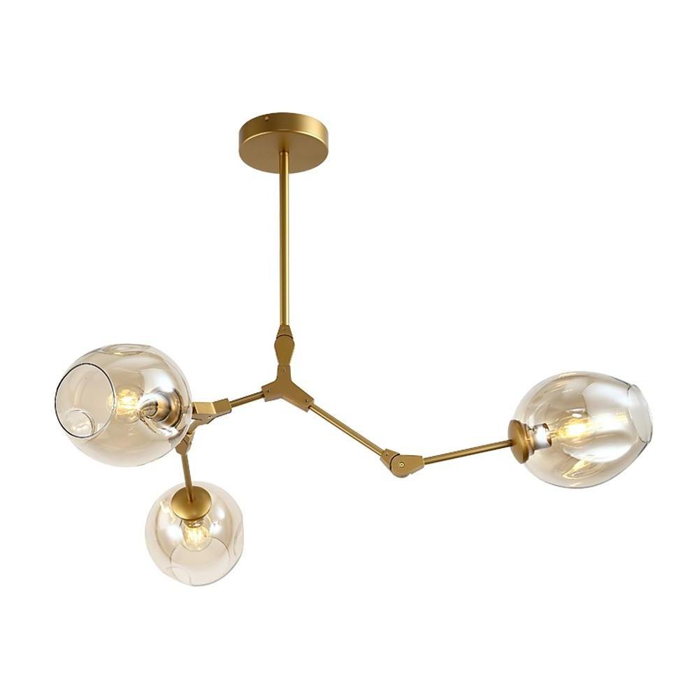 Modern Sputnik Glass Chandelier with 3 LED Lights - Amber & Clear