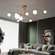Modern Gold Brass Glass Chandelier with Curved Line Design LED
