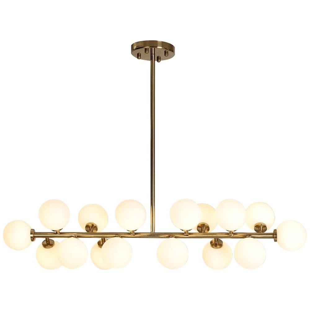 16-Light Linear Island Chandelier - Gold & Black Iron with Glass