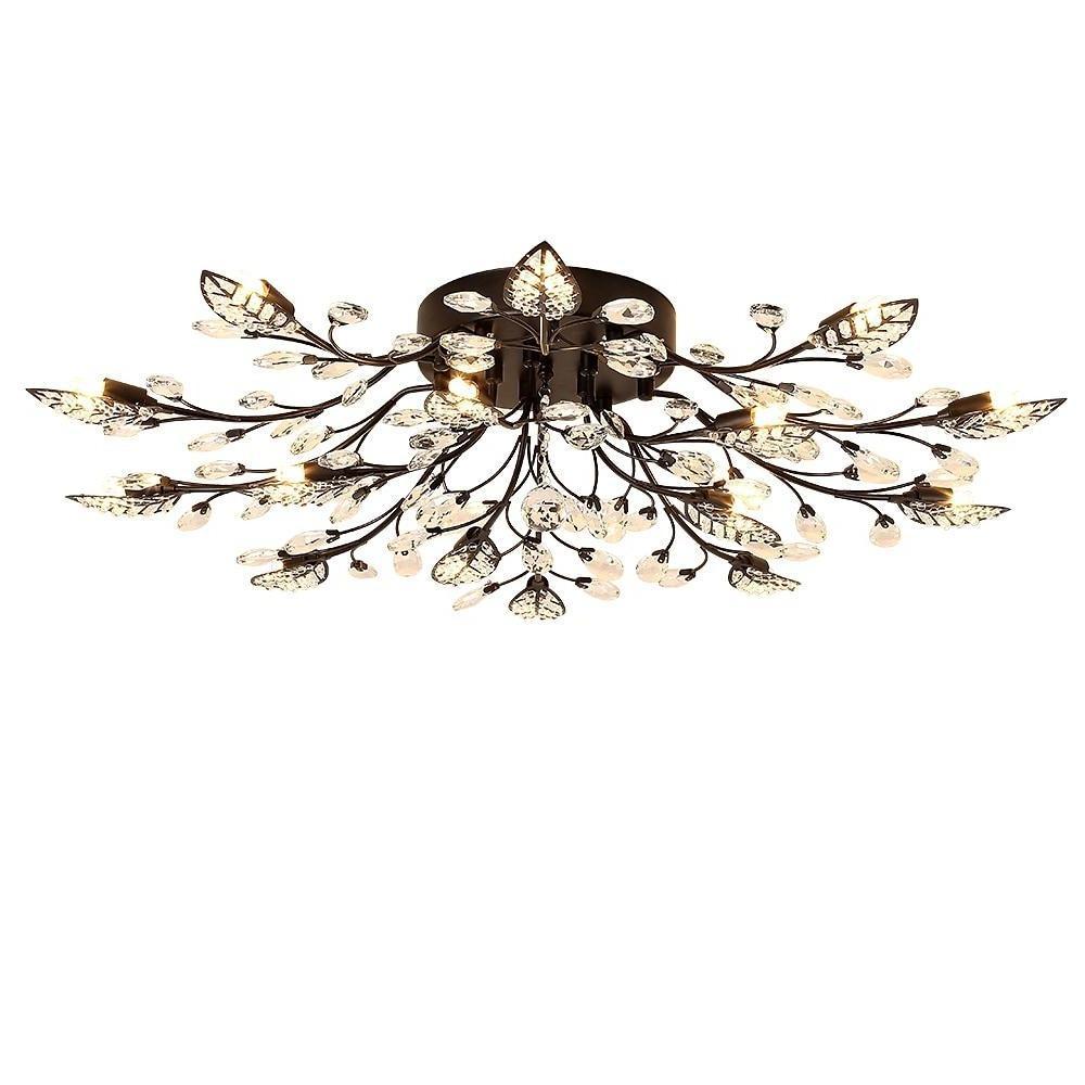 Crystal Leaf Flush Mount Ceiling Chandelier Vintage 15-Light