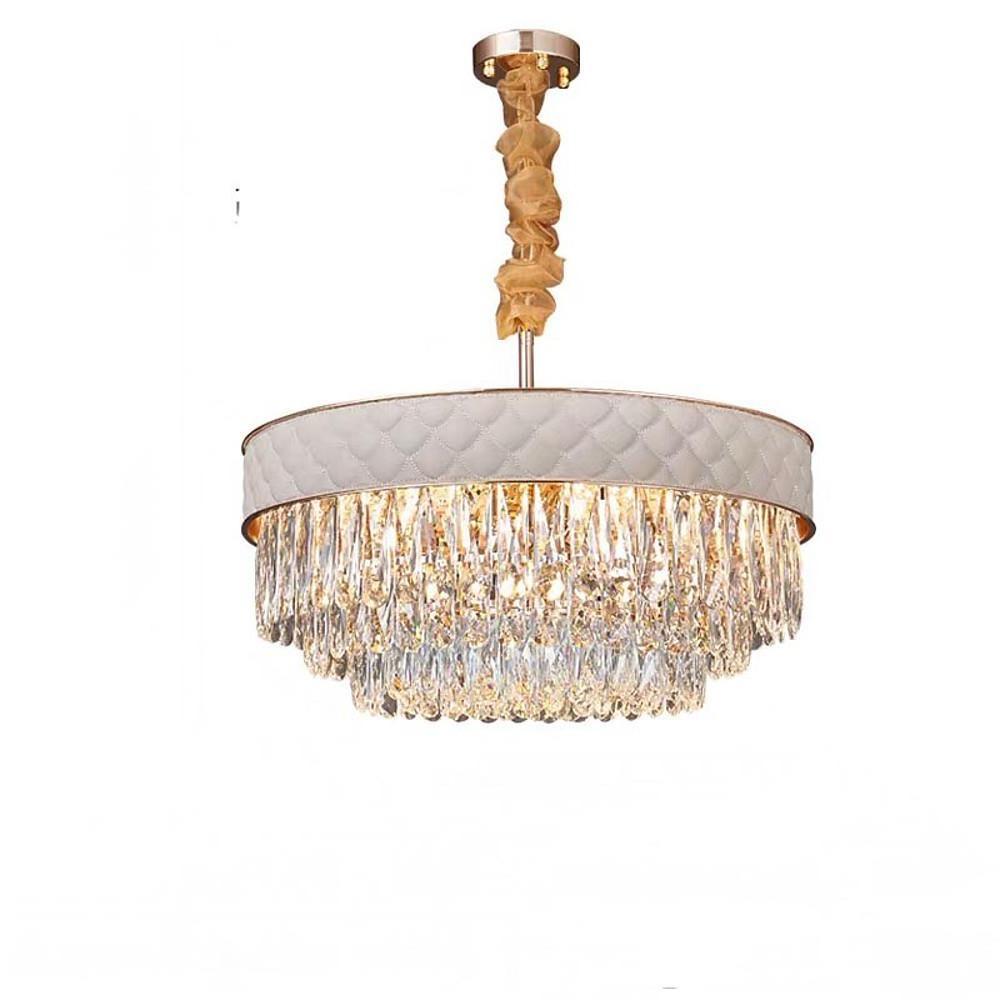 Modern Crystal Drum Chandelier with Electroplated Metal Finish