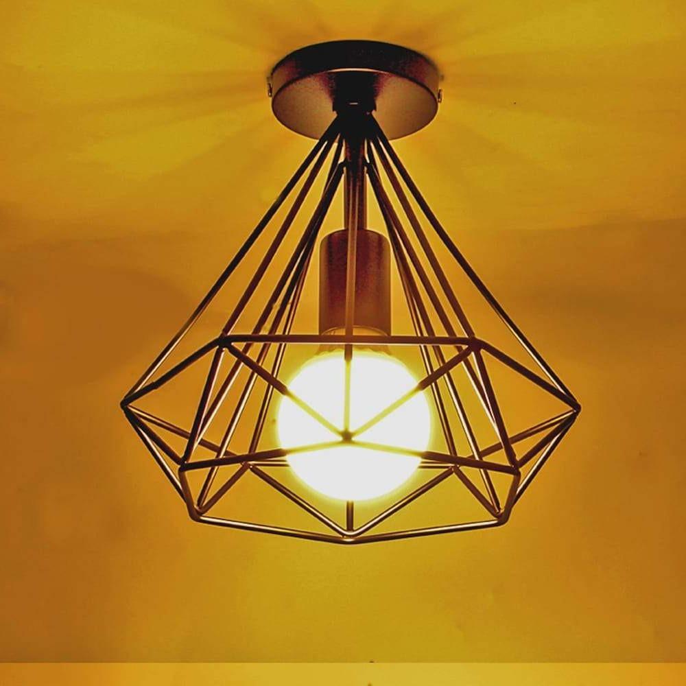 Geometric Caged Semi Flush Mount Ceiling Light - Black & White
