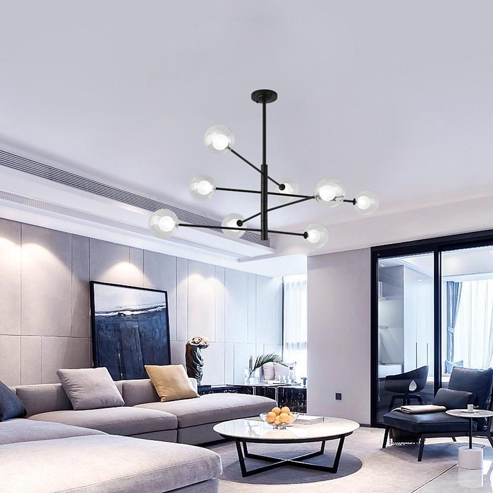 Linear Sputnik Chandelier Black Glass Metal 8-Light Modern