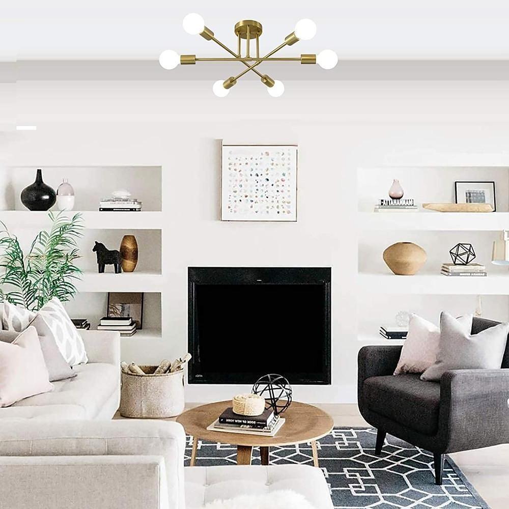 Geometric Sputnik Chandelier 6-Light Metal & Glass Ceiling Light