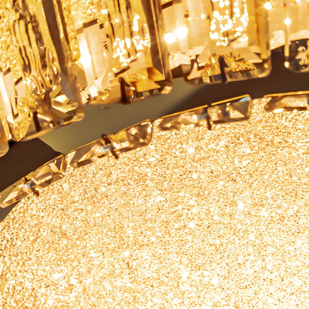 Crystal Drum Flush Mount Ceiling Light Titanium Gold Finish