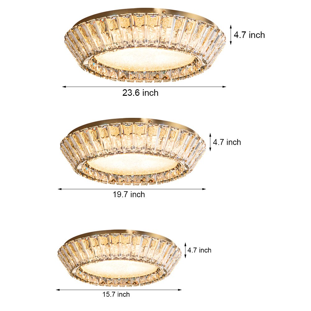 Crystal Drum Flush Mount Ceiling Light Titanium Gold Finish