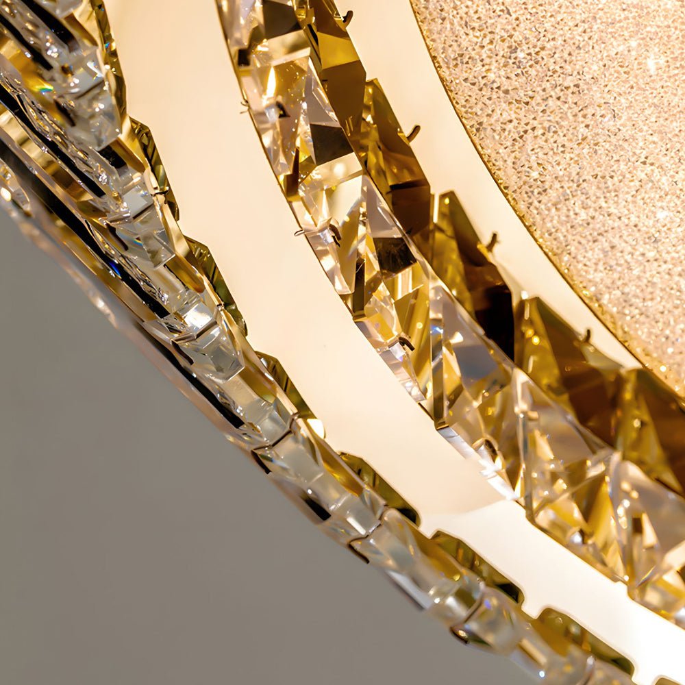 Crystal Drum Flush Mount Ceiling Light Titanium Gold Finish