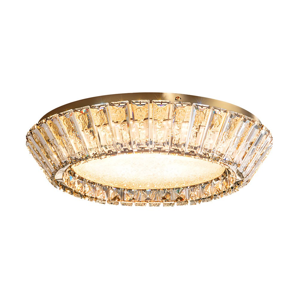 Crystal Drum Flush Mount Ceiling Light Titanium Gold Finish
