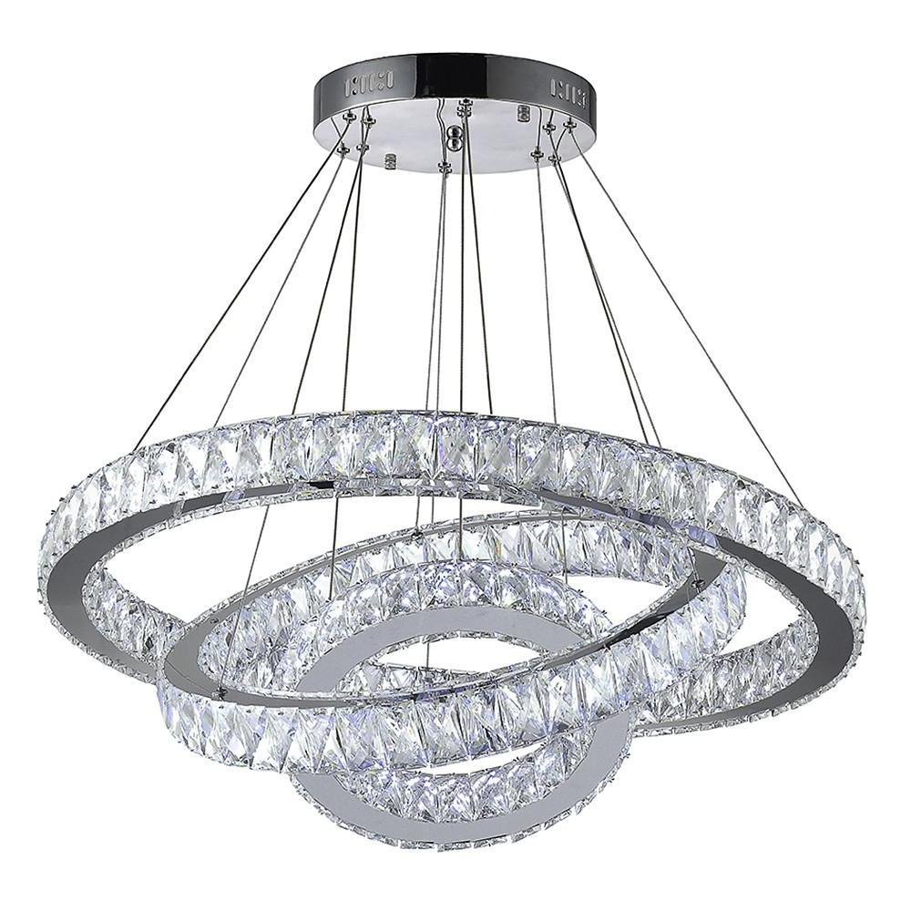 Crystal LED Modern Chandelier Triple Ring Dimmable Pendant Light