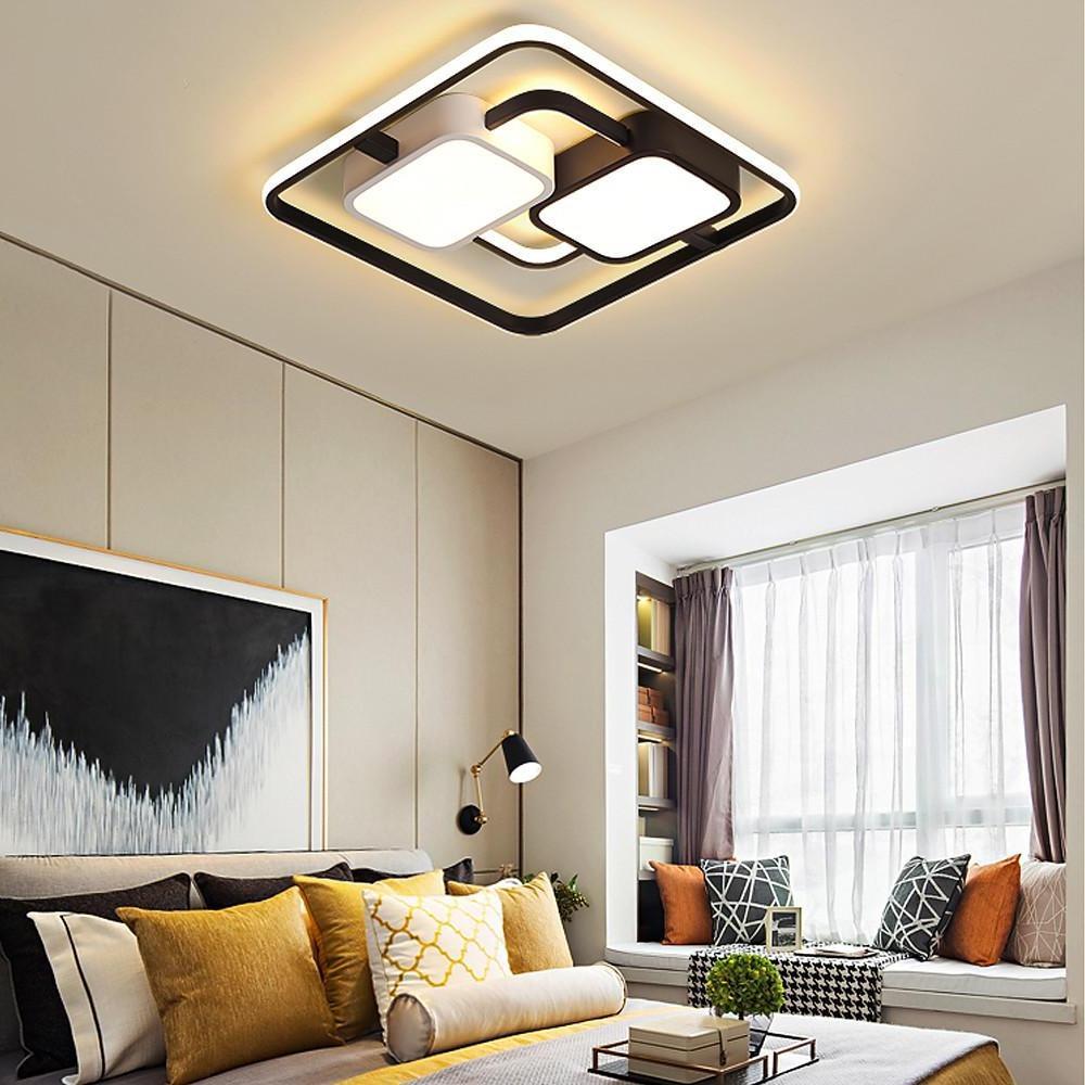 Geometric Dimmable LED Flush Mount Ceiling Light Black Metal Acrylic