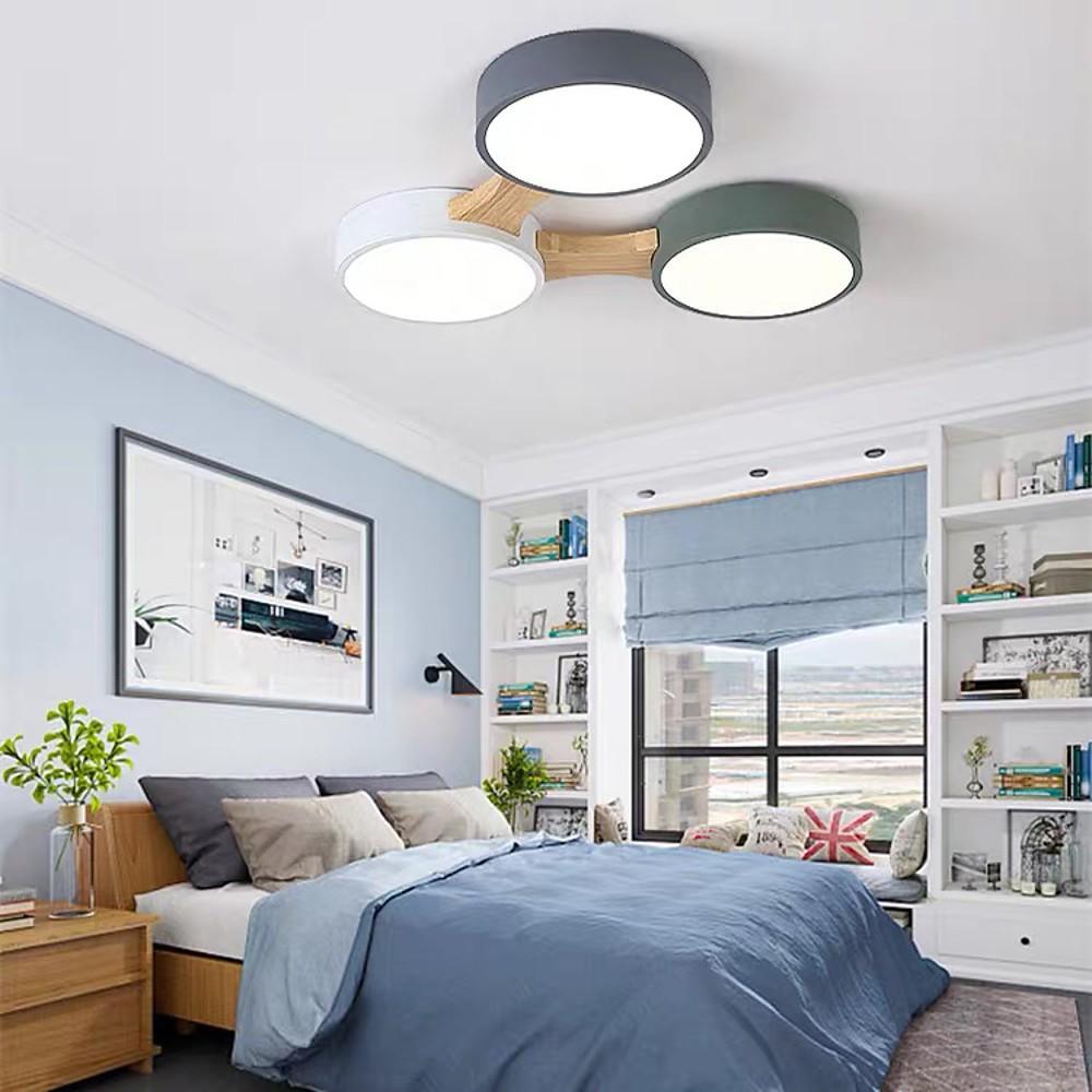 Modern Circular LED Flush Mount Ceiling Light - Wood & PVC