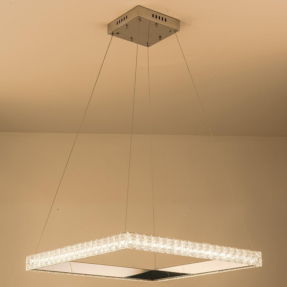 Square Crystal Metal LED Chandelier Modern Pendant Light