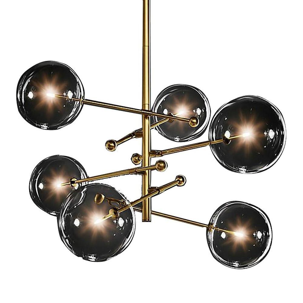 Geometrical Globe Chandelier Metal Glass 6-Light Dining Room Ceiling
