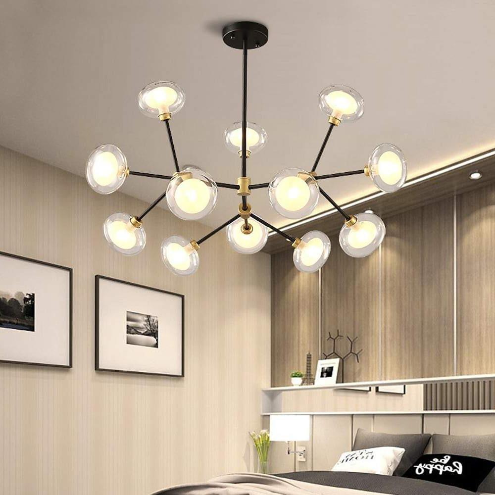 Sputnik Globe Chandelier with 12 LED Bulbs - Metal & Glass