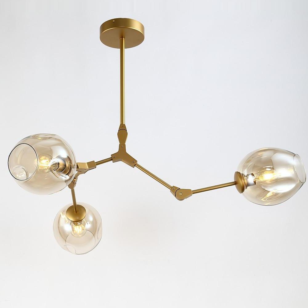 Modern Sputnik Glass Chandelier with 3 LED Lights - Amber & Clear