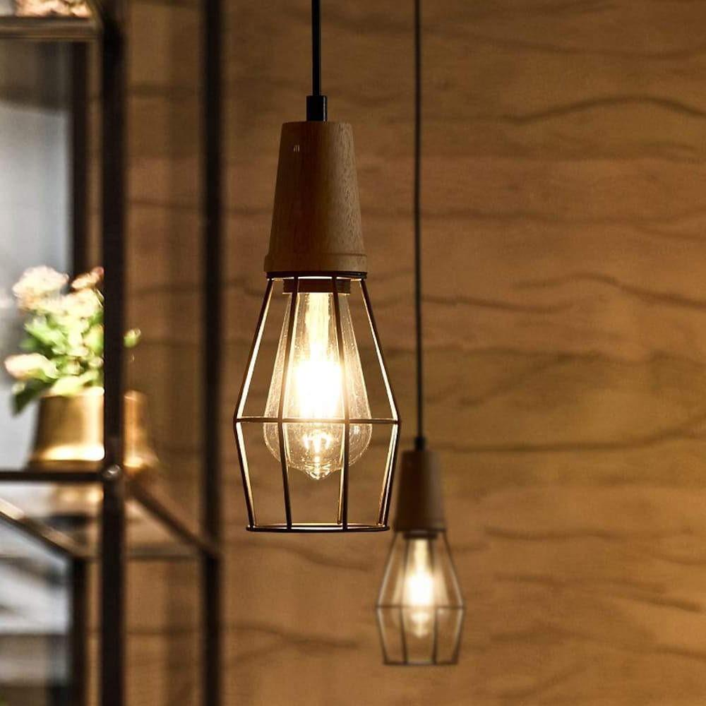 Vintage Lantern Pendant Light | Metal Wood Design | LED Ceiling