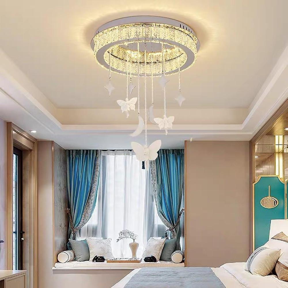 Crystal Flush Mount Chandelier - Modern Electroplated Stainless Steel