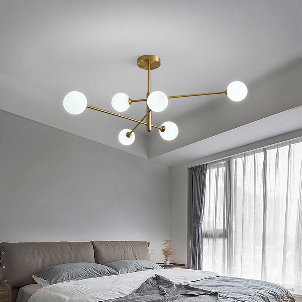 6-Light Sputnik Glass Chandelier Gold Electroplated Modern Ceiling