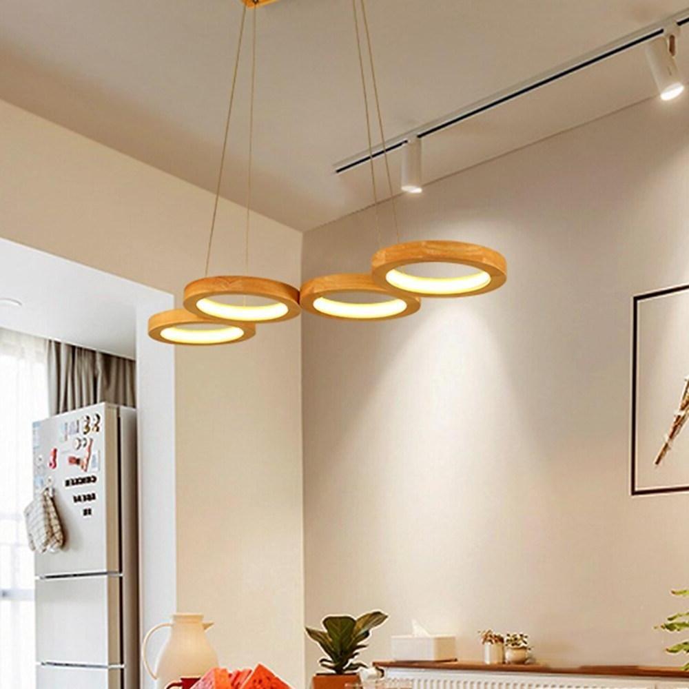 Modern Wood Ring Pendant Light - 4 or 5 Circle LED Ceiling Fixture