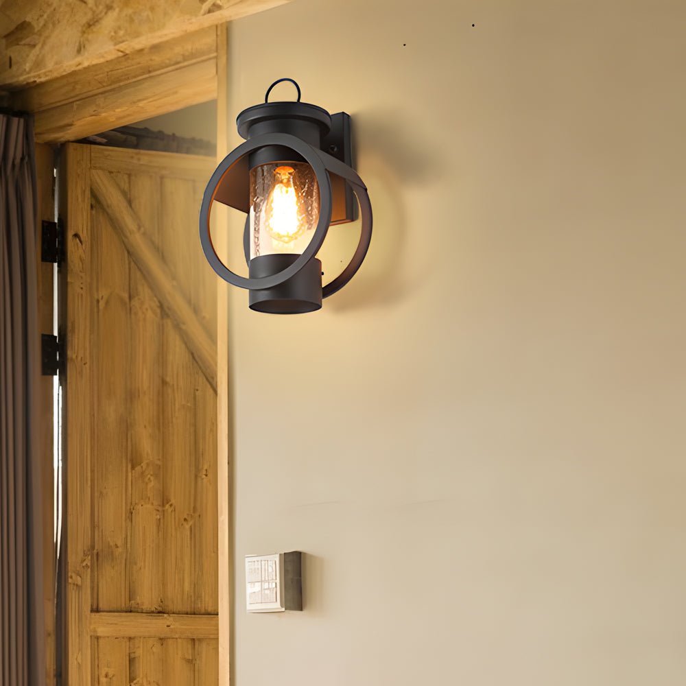 Raindrop Glass Outdoor Wall Light with LED Edison Bulb - Black