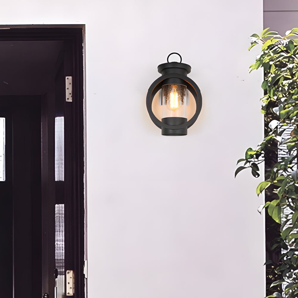 Raindrop Glass Outdoor Wall Light with LED Edison Bulb - Black