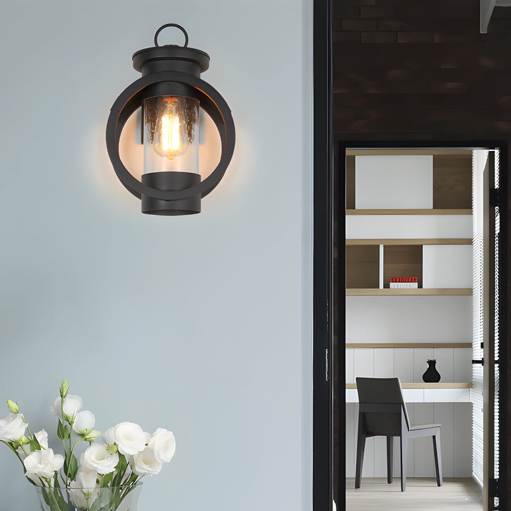 Raindrop Glass Outdoor Wall Light with LED Edison Bulb - Black