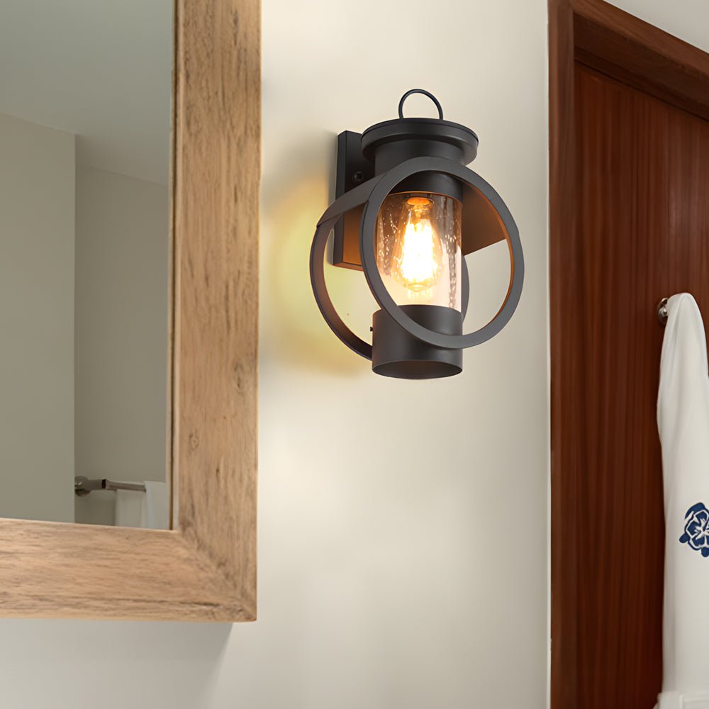 Raindrop Glass Outdoor Wall Light with LED Edison Bulb - Black