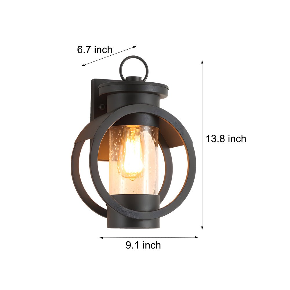 Raindrop Glass Outdoor Wall Light with LED Edison Bulb - Black
