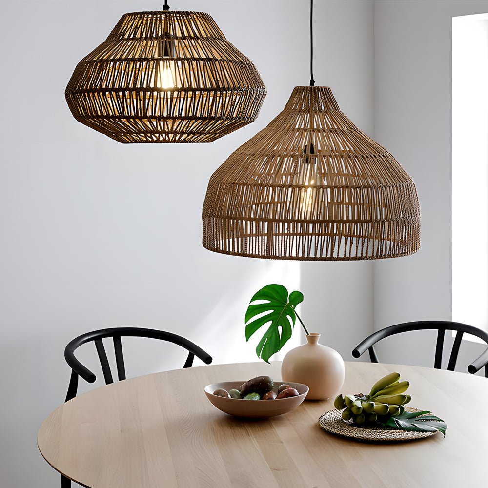 Handwoven Rattan Pendant Light – Japanese Rustic Modern Chandelier