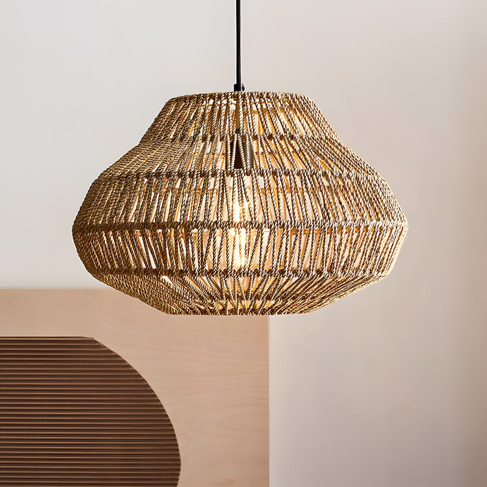 Handwoven Rattan Pendant Light – Japanese Rustic Modern Chandelier