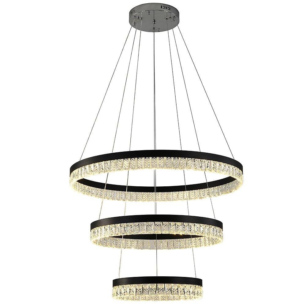 3-Tier Crystal Chandelier LED Modern Circular Pendant Light
