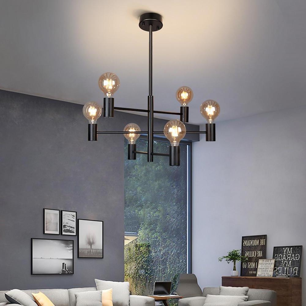 Industrial Sputnik Chandelier 6-Light Black Metal Glass Pendant