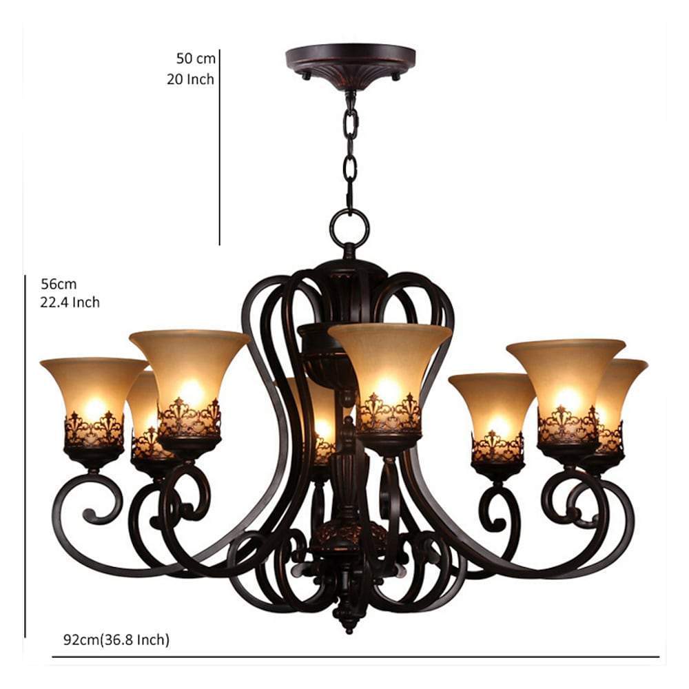 5-Light Vintage Chandelier with Glass Shades and Bronze Finish