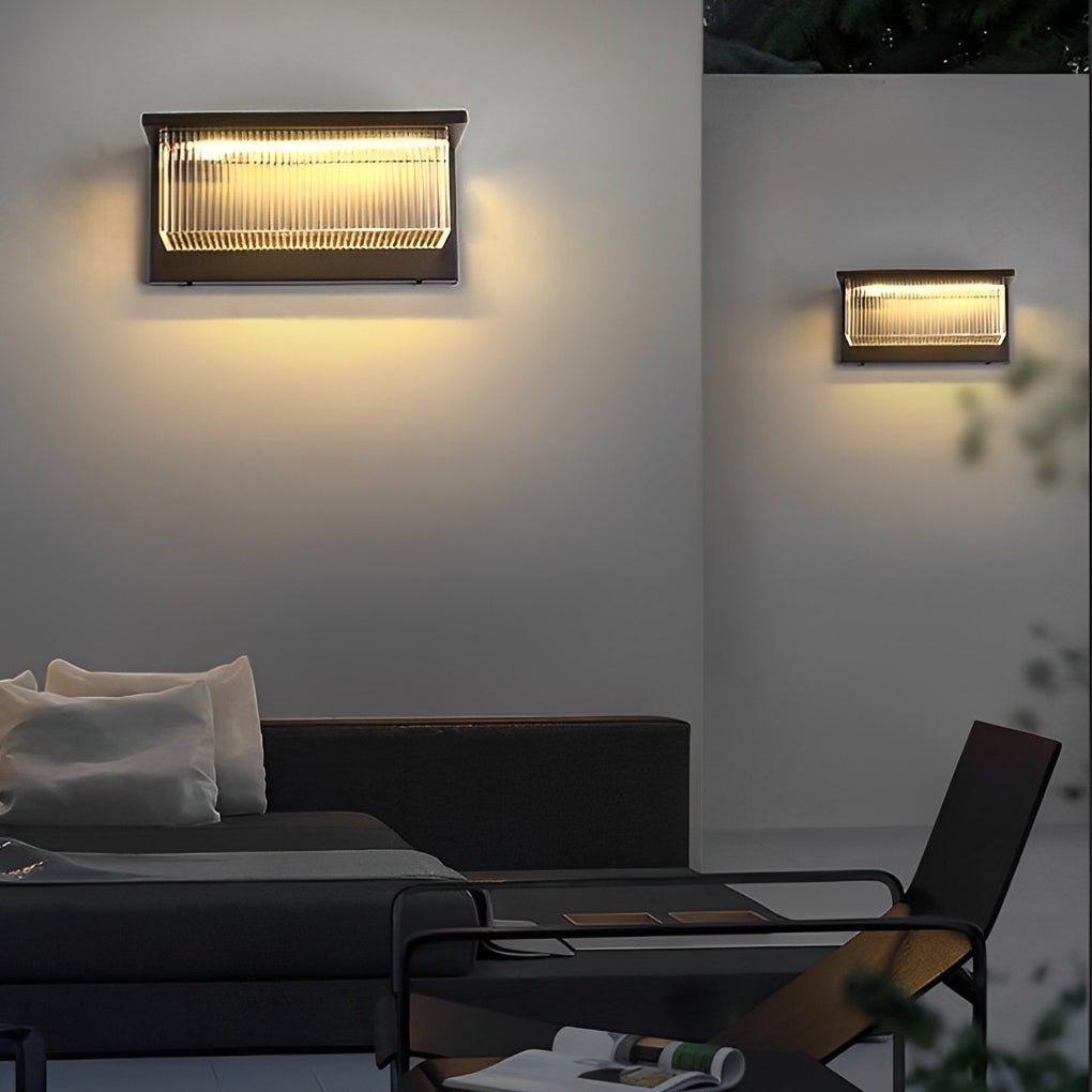 Modern Rectangular Solar Wall Light with Striped Acrylic Shade