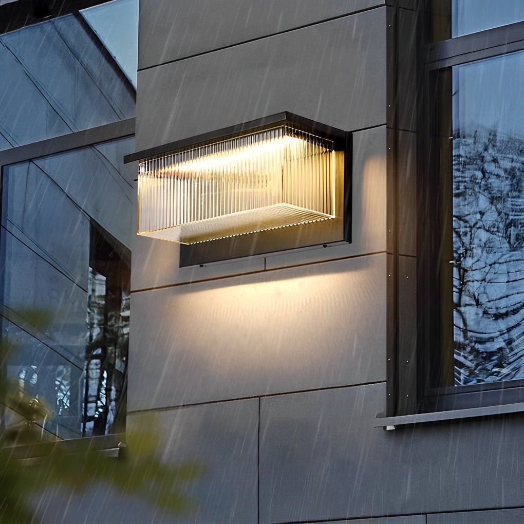 Modern Rectangular Solar Wall Light with Striped Acrylic Shade
