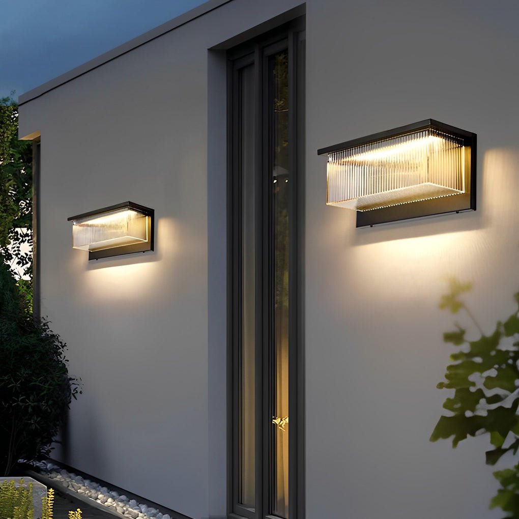 Modern Rectangular Solar Wall Light with Striped Acrylic Shade