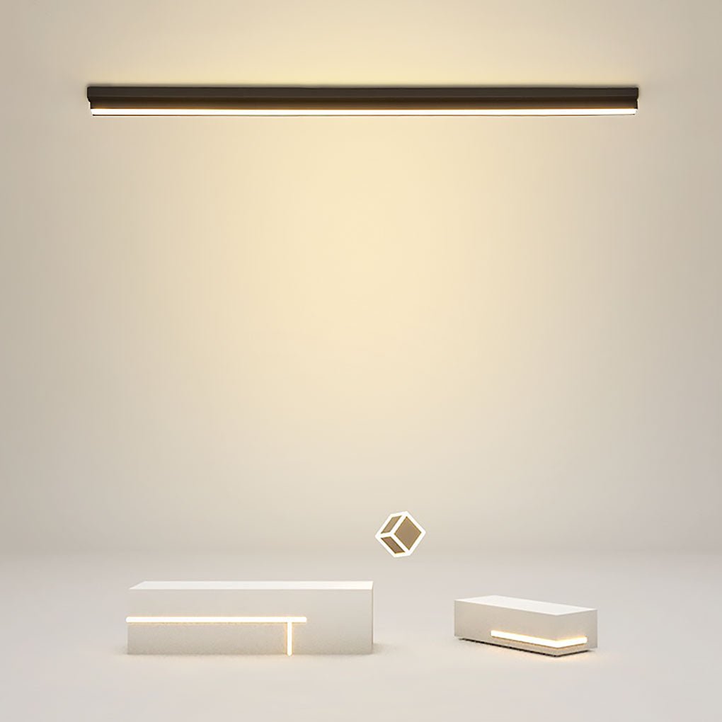 Modern Linear LED Flush Mount Light Black Aluminum 31 Inch