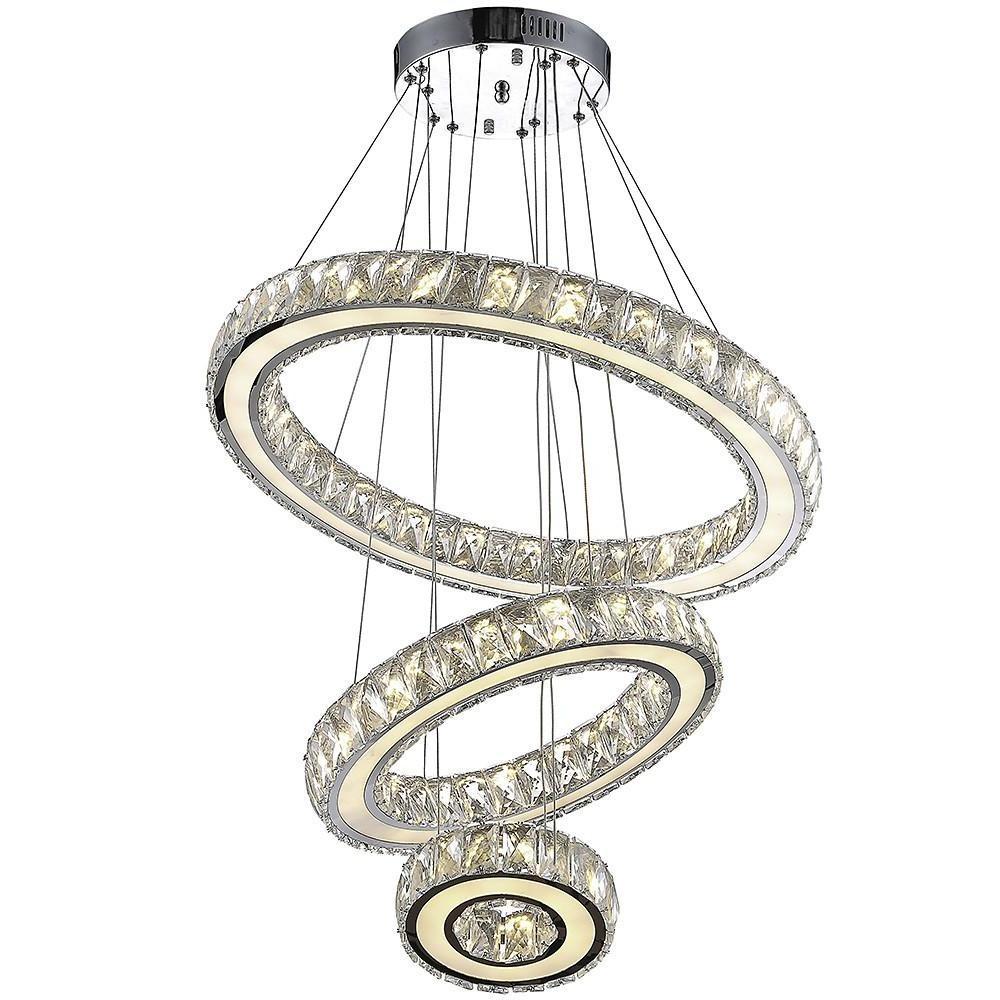 3-Ring Crystal Chandelier with LED Dimmable Remote Control