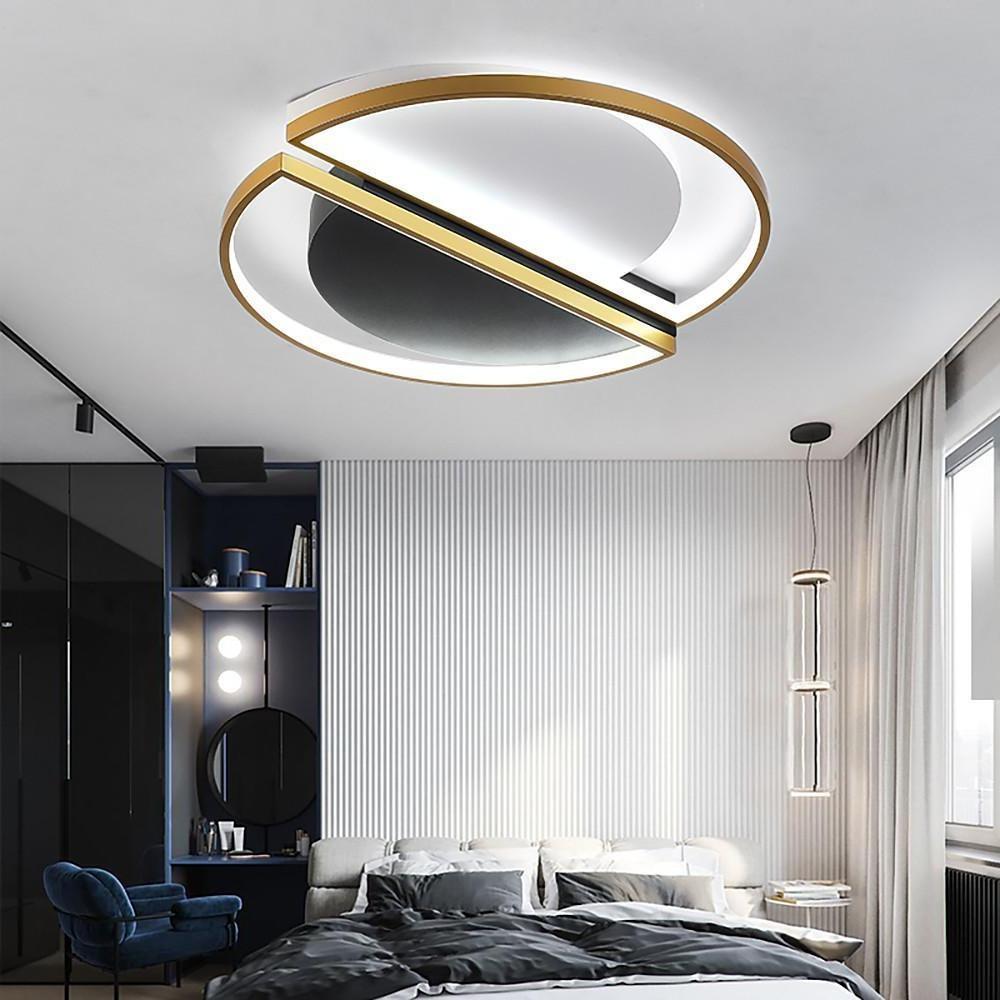 Modern Geometric LED Flush Mount Ceiling Light - Black & Gold