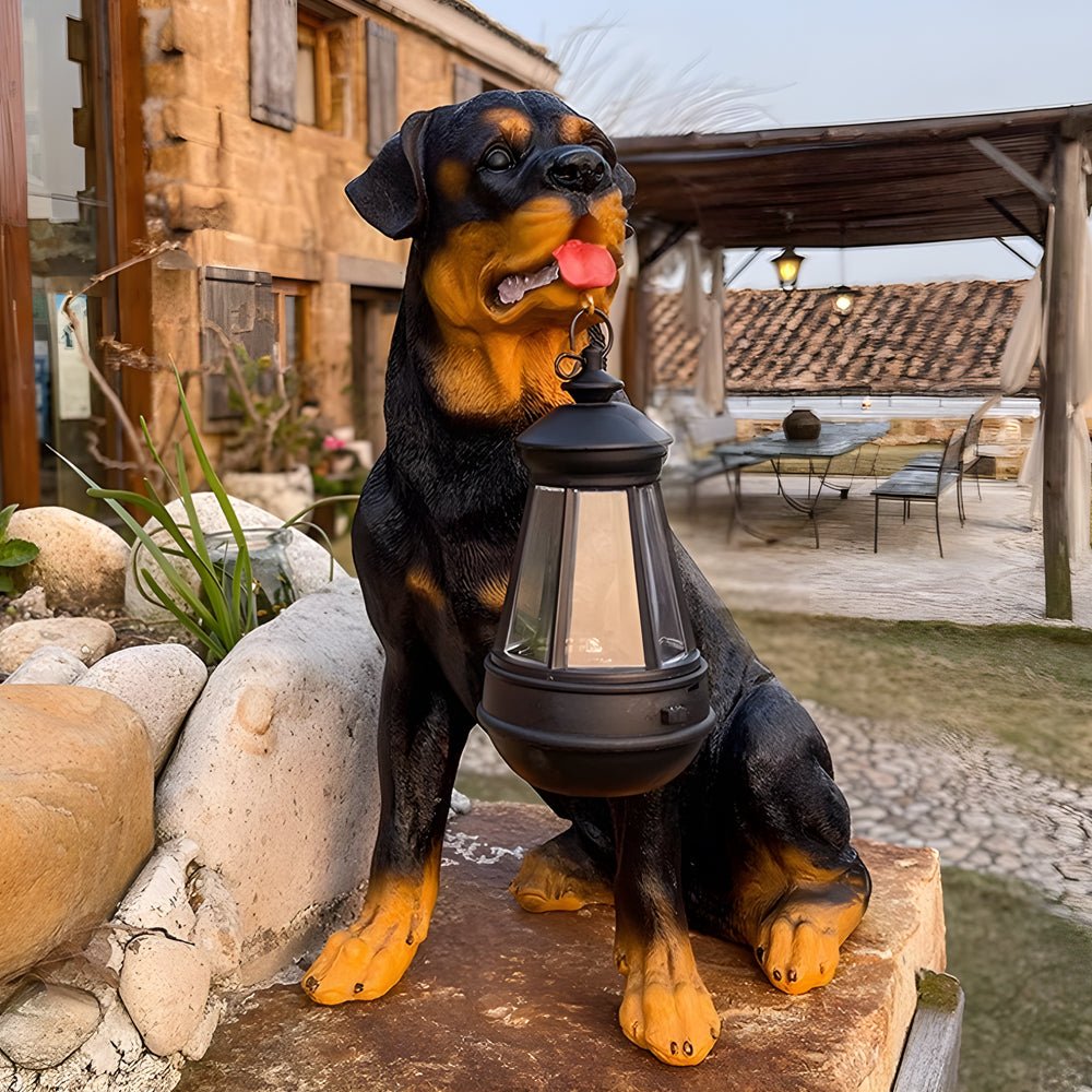 Solar Dog Lantern Outdoor Decor Light with LED Warm Glow