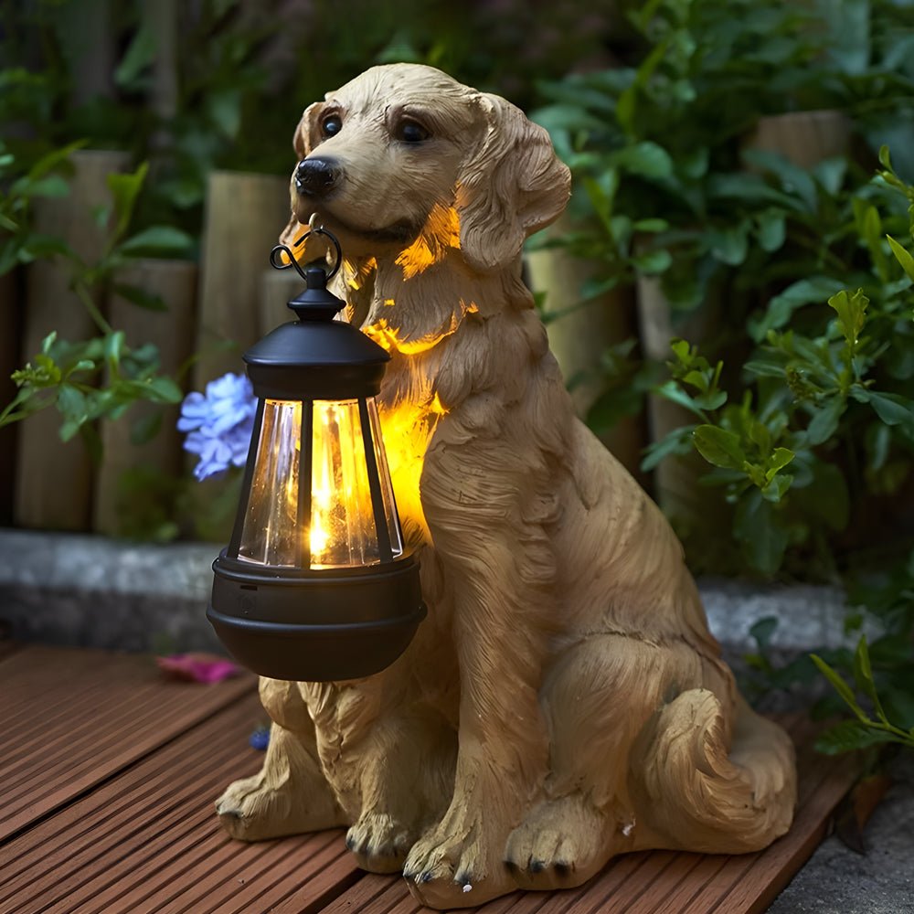 Solar Dog Lantern Outdoor Decor Light with LED Warm Glow