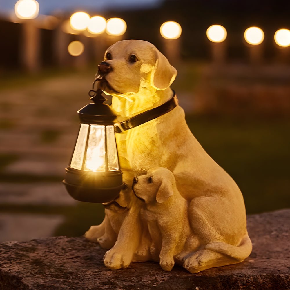 Solar Dog Lantern Outdoor Decor Light with LED Warm Glow