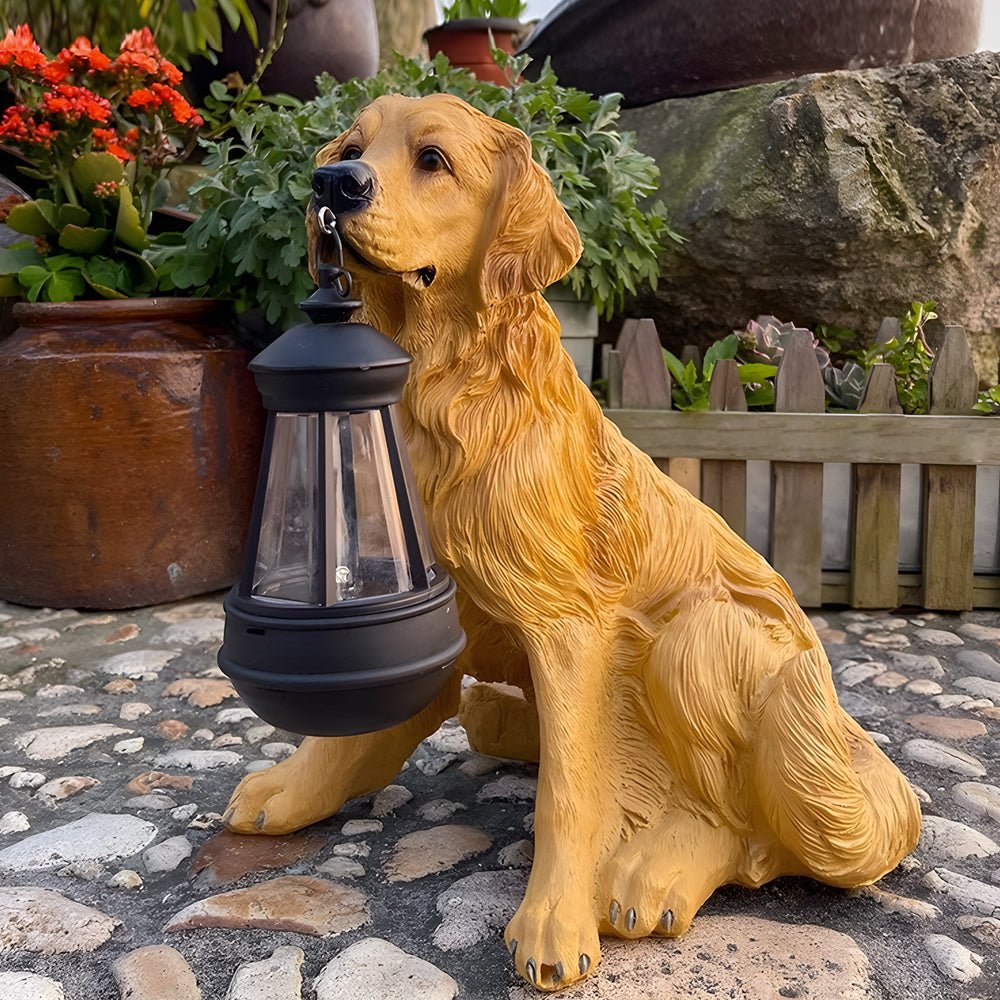 Solar Dog Lantern Outdoor Decor Light with LED Warm Glow