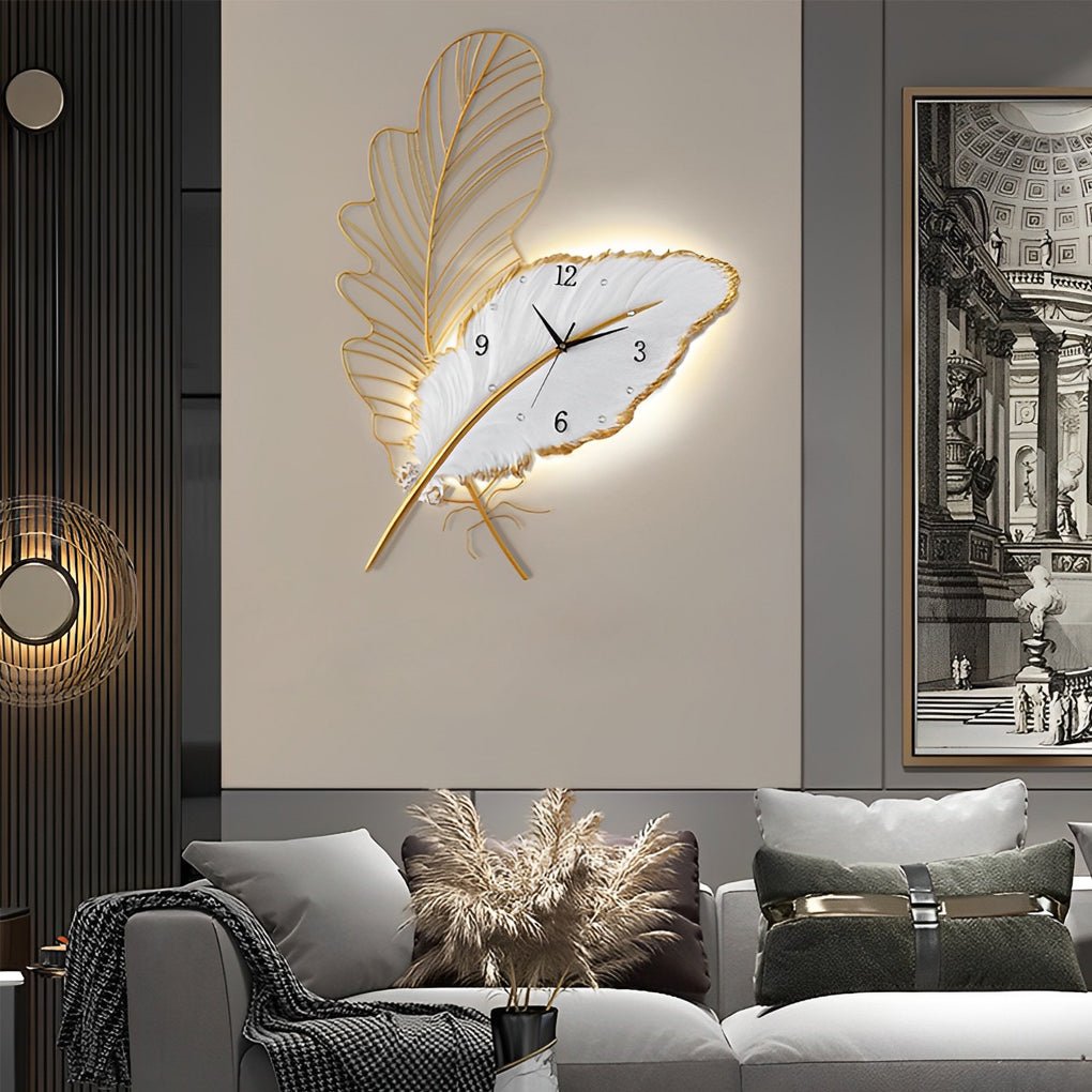 Feather Wall Sconce with Silent Clock and LED Lighting